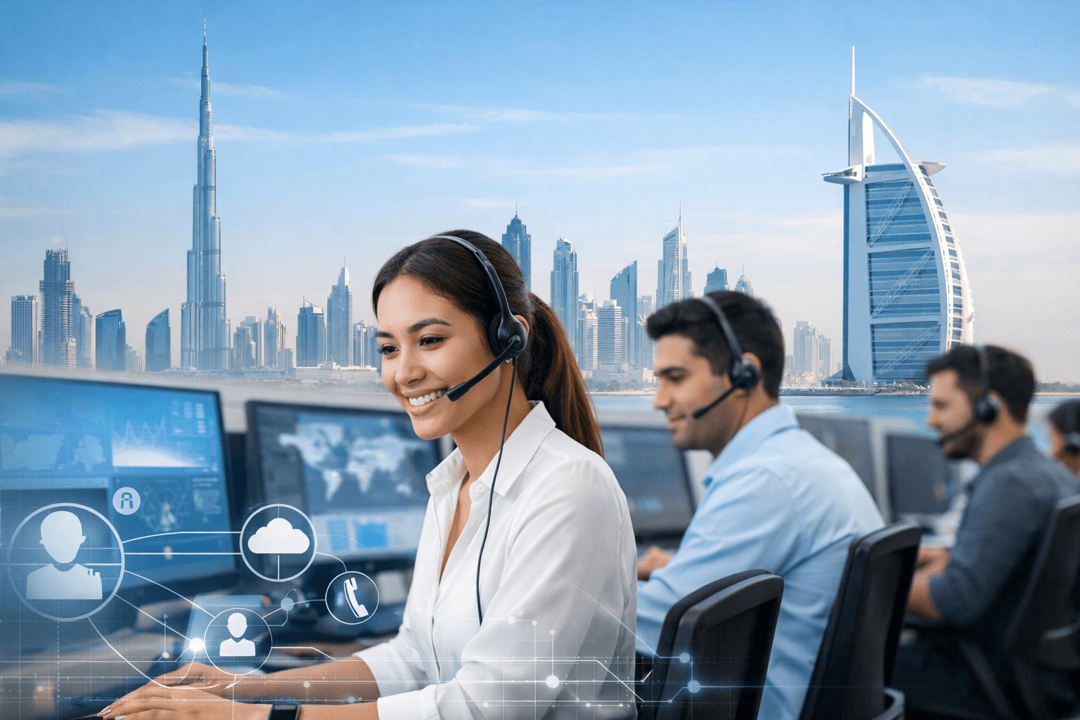 Customer support agent taking a call, Dubai contact center